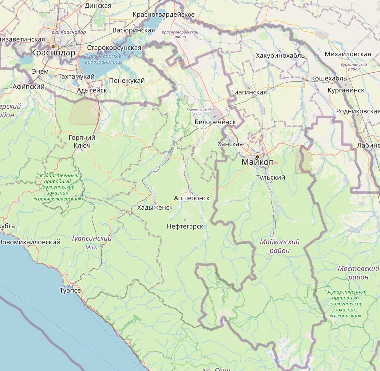 Карта объектов Адыгеи